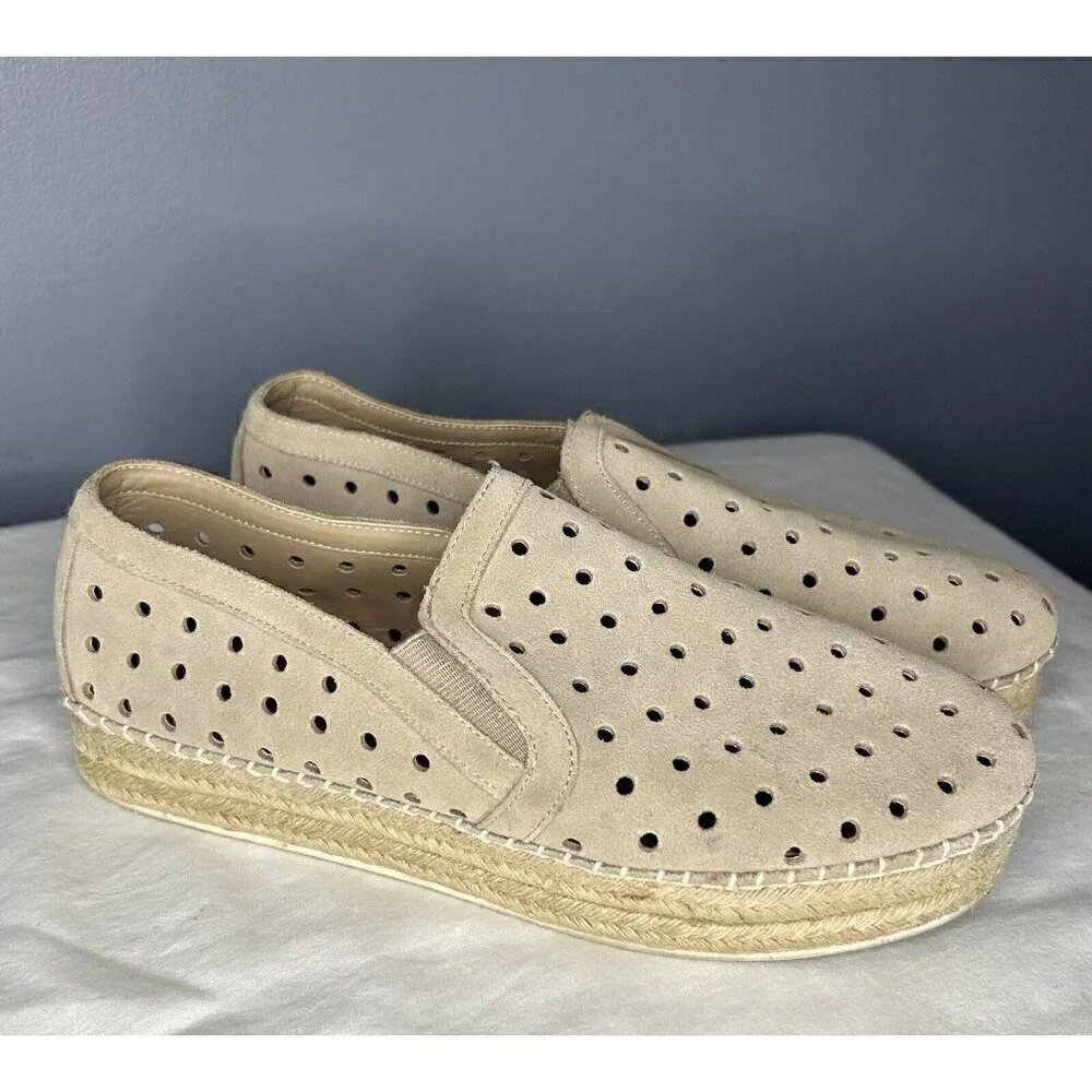 Steve Madden Suede Leather Espadrille Platform Shoes 8 Tan Cottagecore Boho Cute